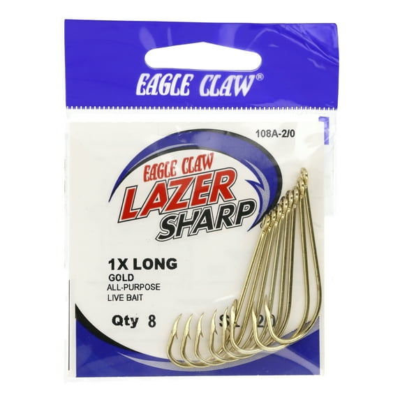Eagle Claw 108AH-2/0 Gold 1x Long Offset Hook, size 2/0