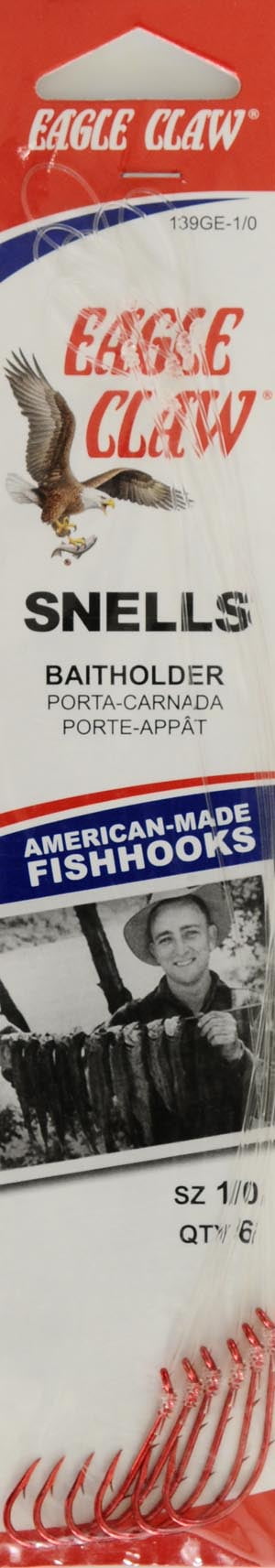 🎣Eagle Claw #139 Snelled Baitholder Fish Hooks 5X 6-pack (30