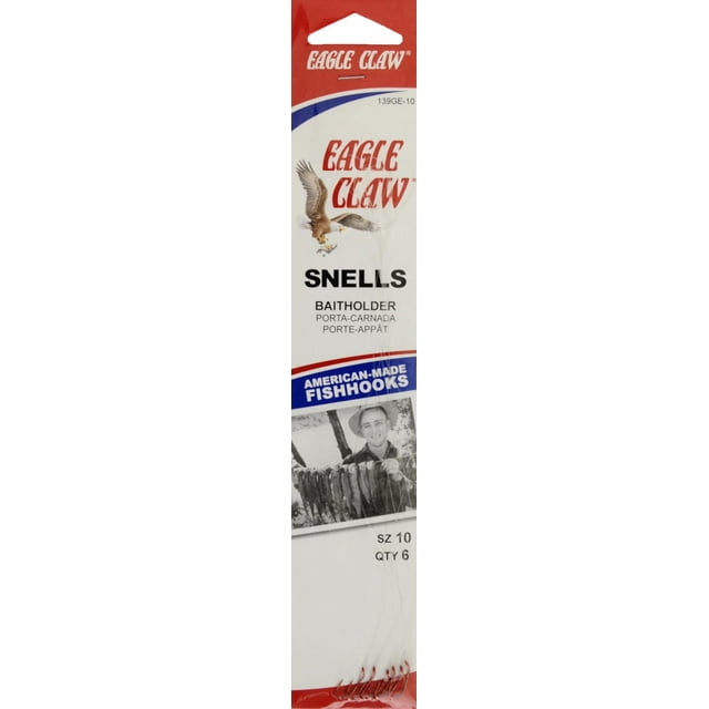Eagle Claw 139GEW-10 Snelled Baitholder Hook, Red, Size 10, 6 Pack ...