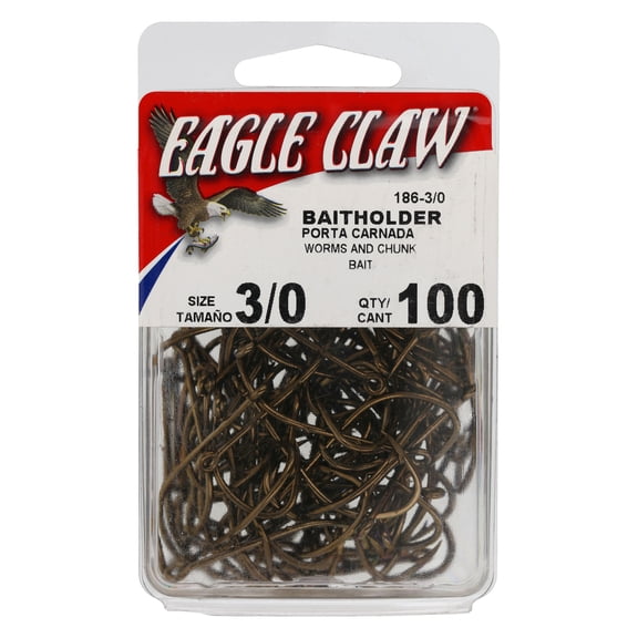 Eagle Claw Straight Eye Offset Baitholder Hook, 100pk, Bronze, Size 3/0