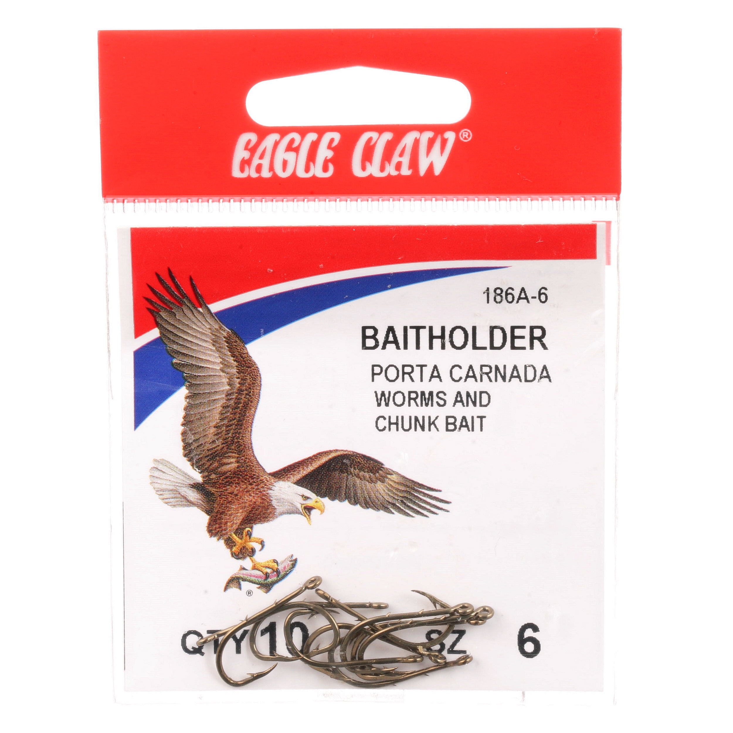 Eagle Claw 186AH-6 Baitholder 2-Slice Offset Hook, Bronze, Size 6