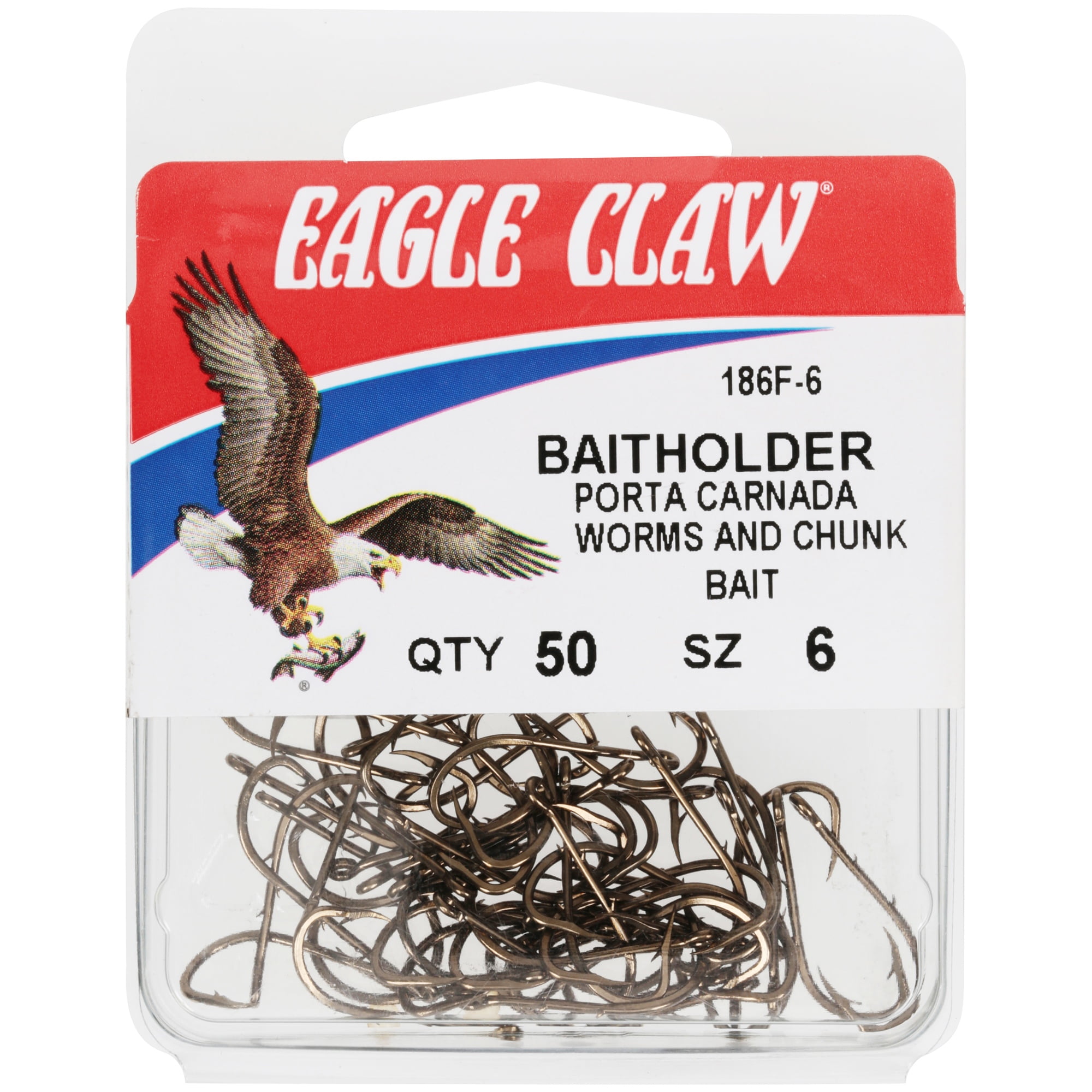 Eagle Claw 186FH-6 Baitholder Size 6 Fishhooks 50 Pack