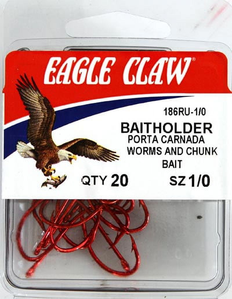 Eagle Claw 186RU3-4 Baitholder 2-Slice Offset Hook, Red, Size 4, 20 Pack
