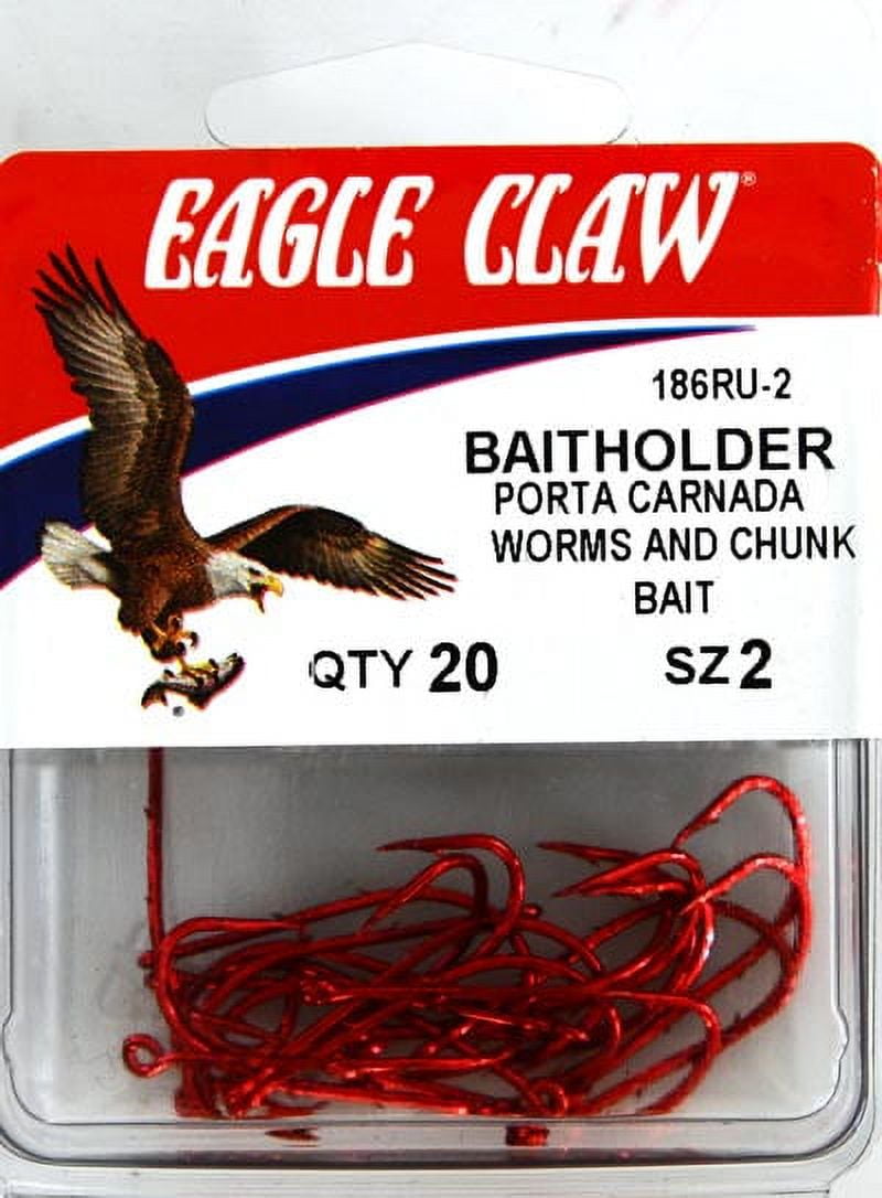 Eagle Claw 186RU3-1/0 Baitholder 2-Slice Offset Hook, Red, Size 1/0, 20 Pack