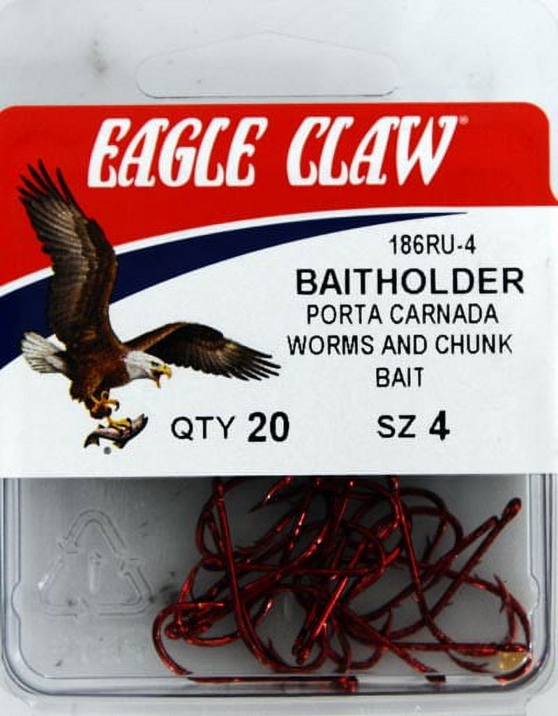 Eagle Claw 186RU3-1/0 Baitholder 2-Slice Offset Hook, Red, Size 1/0, 20 Pack