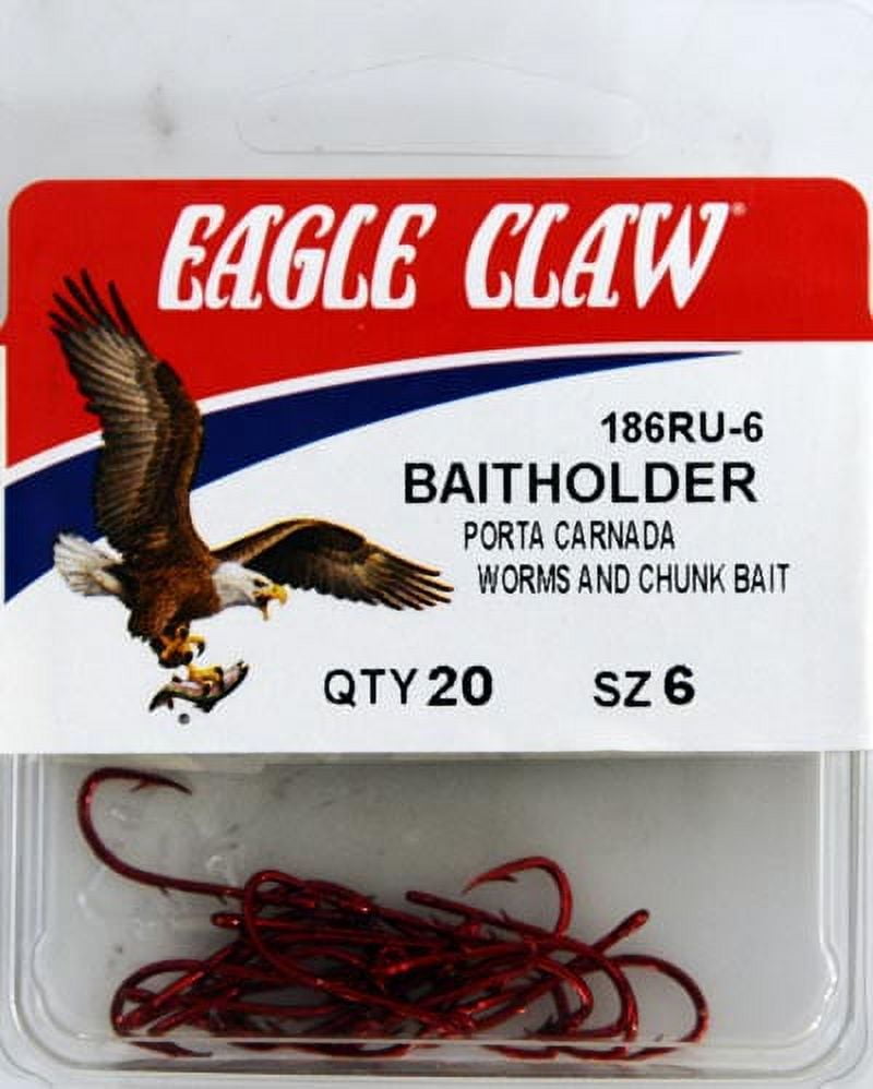 Eagle Claw 186RU3-3/0 Baitholder 2-Slice Offset Hook, Red, Size 3/0, 20  Pack 