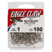Eagle Claw Straight Eye Offset Baitholder Hook, 100pk, Nickel, Size 1