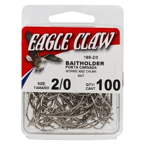 Eagle Claw Straight Eye Offset Baitholder Hook, 100pk, Nickel, Size 2/0