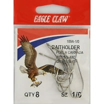Eagle Claw 189AH-1/0 Baitholder 2-Slice Offset Hook, Nickel, Size 1/0, 8 Pack