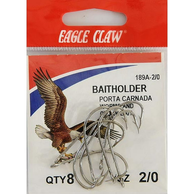 Eagle Claw 189AH-2/0 Baitholder 2-Slice Offset Hook, Nickel, Size 2/0, 8  Pack