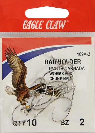 Eagle Claw 189AH-1/0 Baitholder 2-Slice Offset Hook, Nickel, Size 1/0, 8  Pack
