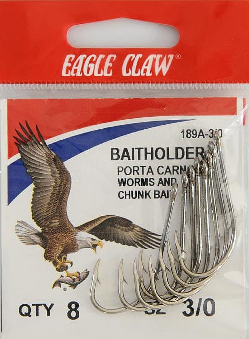 Eagle Claw 189AH-3/0 Baitholder 2-Slice Offset Hook, Nickel, Size 3/0, 8  Pack