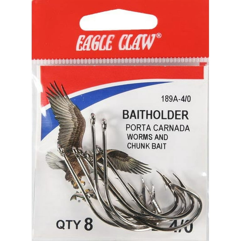 Eagle Claw 189AH-4/0 Baitholder Offset Hook, Nickel, Size 4/0, 8 Pack 