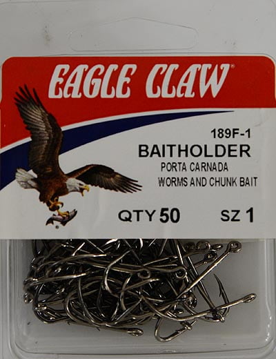 Eagle Claw 189FH-1 Baitholder 2-Slice Offset Hook, Nickel, Size 1, 50 Pack