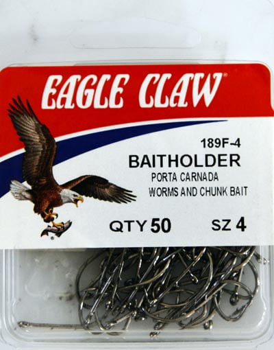 Eagle Claw 189FH-4 Baitholder 2-Slice Offset Hook, Nickel, Size 4, 50 Pack
