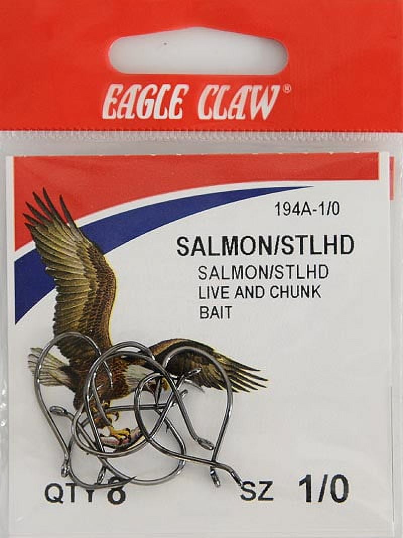 Eagle Claw 194AH-1/0 Salmon/Steelhead Hook, Black, Size 1/0, 8 Pack