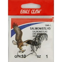 Eagle Claw 194AH-1 Salmon/Steelhead Hook, Black, Size 1, 10 Pack