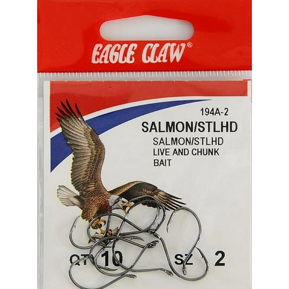 Eagle Claw 194AH-2 Salmon/Steelhead Hook, Black, Size 2, 10 Pack
