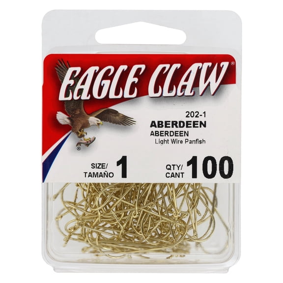 Eagle Claw Aberdeen Light Wire Non-Offset Hook, 100pk, Gold, Size 1