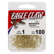 Eagle Claw Aberdeen Light Wire Non-Offset Hook, 100pk, Gold, Size 1