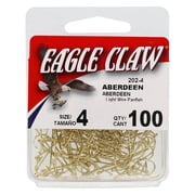 Eagle Claw Aberdeen Light Wire Non-Offset Hook, 100pk, Gold, Size 4