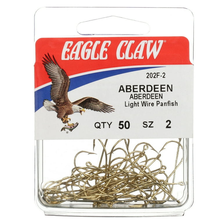 Eagle Claw Size 2 Aberdeen Gold Fish Hooks 50 Pack for Baiting and