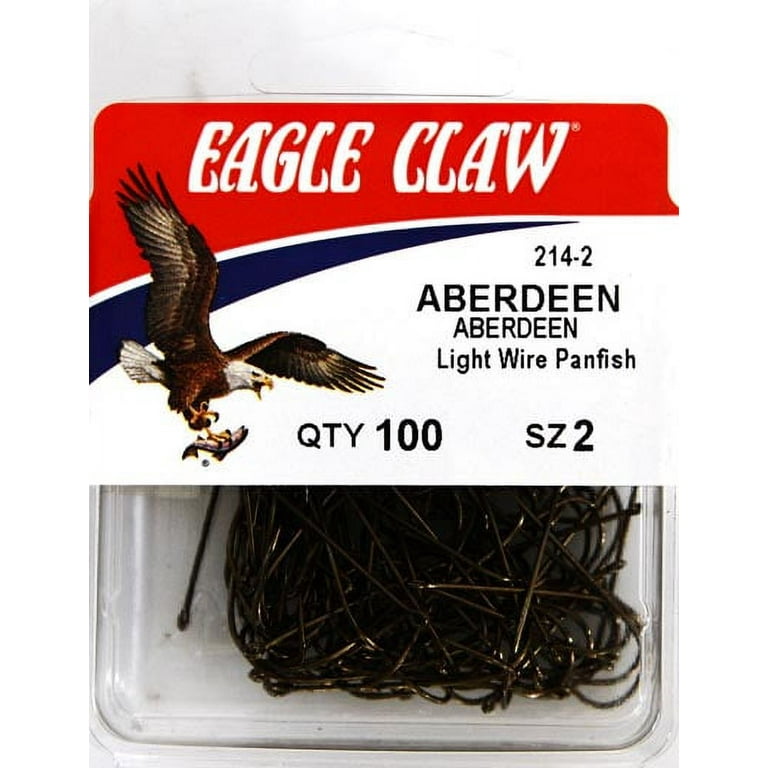 Eagle Claw 214H-2 Aberdeen Light Wire Non-Offset Hook, Bronze, Size 2, 100  Pack