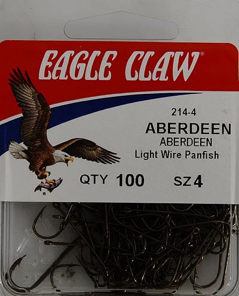 Eagle Claw 214H-4 Aberdeen Light Wire Non-Offset Hook, Bronze, Size 4, 100  Pack