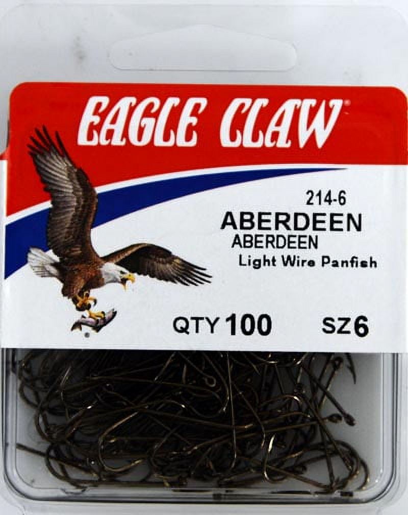 Eagle Claw 214H-6 Aberdeen Light Wire Non-Offset Hook, Bronze, Size 6, 100 Pack