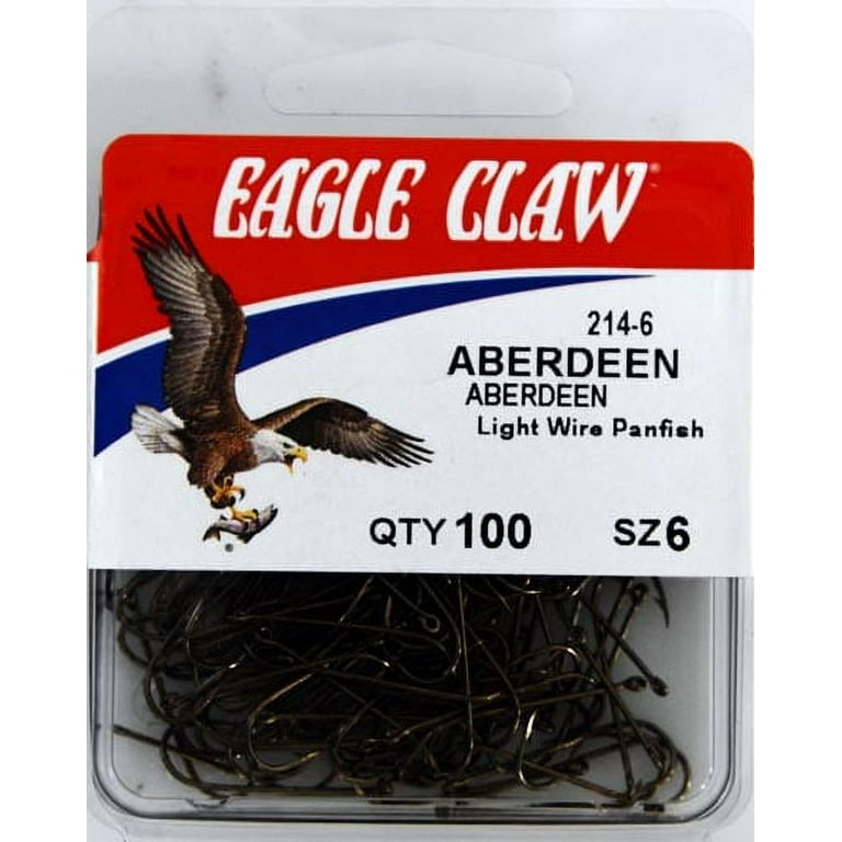 Eagle Claw 214H-6 Aberdeen Light Wire Non-Offset Hook, Bronze, Size 6, 100  Pack