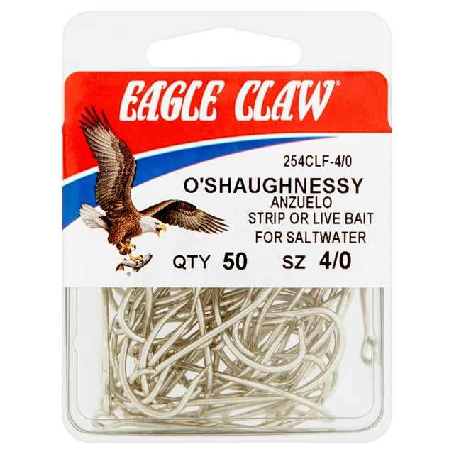 Eagle Claw 254CLF3-4/0 O'Shaughnessy Fish Hook, Size 4, 50 Pack