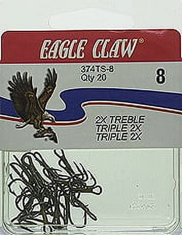 Eagle Claw 2X Treble Regular Shank Curved Point Fishing Hook