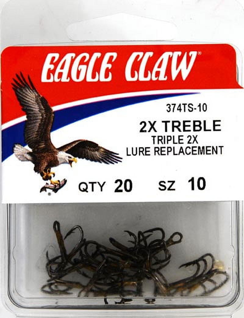 Eagle Claw 2X Treble Regular Shank Curved Point Fishing Hook, Bronze, Size  6 
