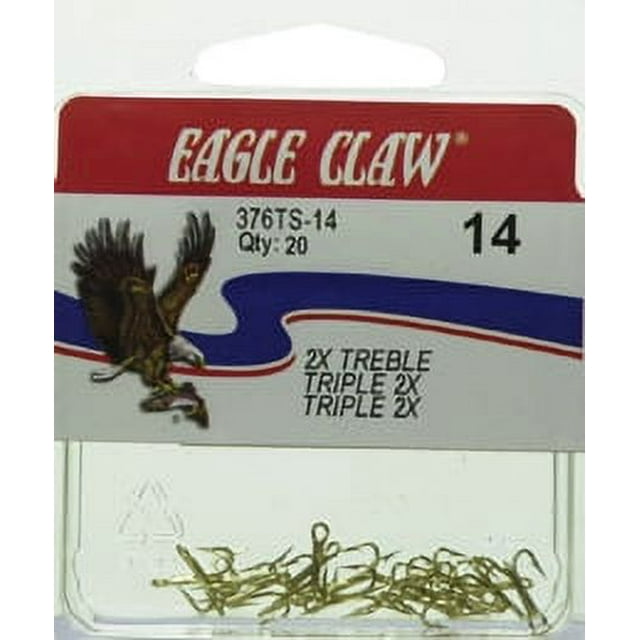 Eagle Claw 376TSH-14 2X Treble Hook, Gold, Size 14, 20 Pack - Walmart.com