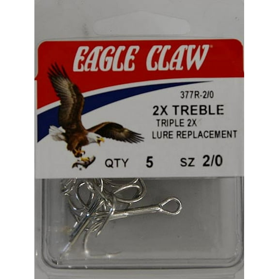 Eagle Claw 377R3-2/0 2X Treble Hook, Sea Guard, Size 2/0, 5 Pack
