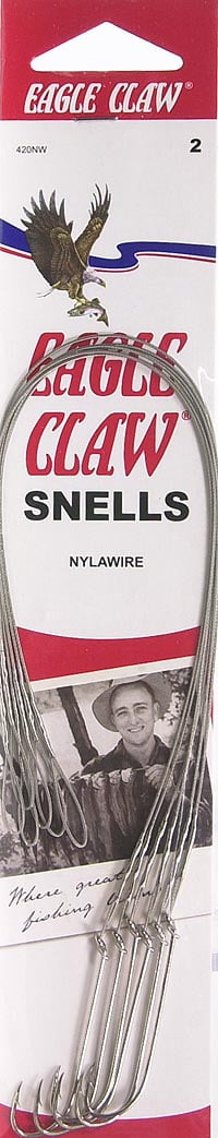 Eagle Claw 420NWH-2 Snelled Nylawire 2X Long Shank Hook, Nickel, Size 2, 5 Pack