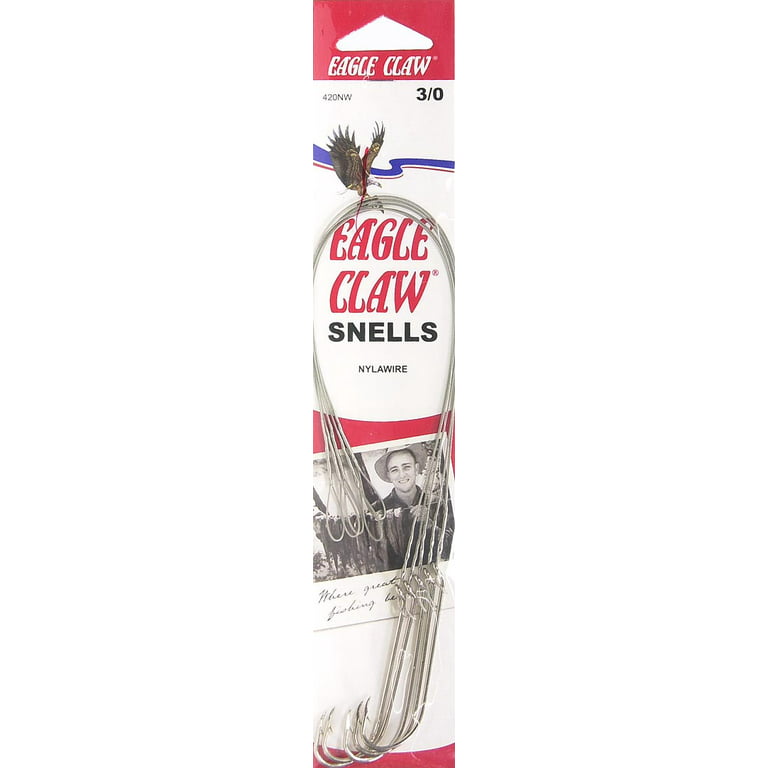Eagle Claw 420NWH-3/0 Snelled Nylawire Hook, Nickel, Size 3/0 