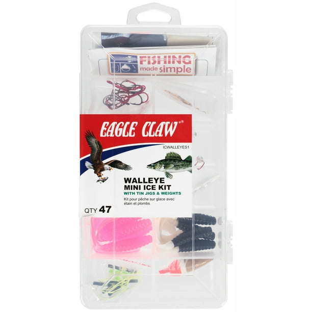 Eagle Claw 47 Piece Walleye Mini Ice Kit with Tin Jigs & Weights