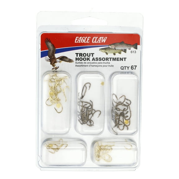 Eagle Claw 613H 67 Pieces High Carbon Steel Trout Hooks, Assorted Sizes