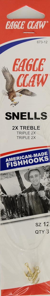 Eagle Claw 673H-12 18 Snelled 2X Treble Hook, Gold, Size 12, 3 Pack 