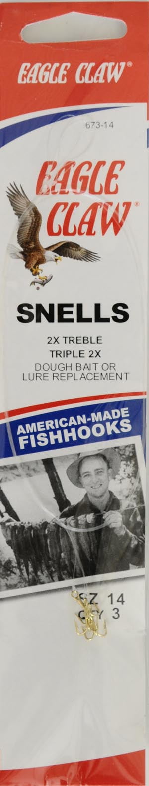 Eagle Claw 673H-14 Treble 18" Snell Hook, Gold Color Hooks