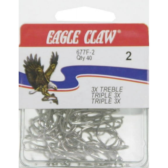 Eagle Claw 677F3-2 3X Treble Hook, Sea Guard, Size 2