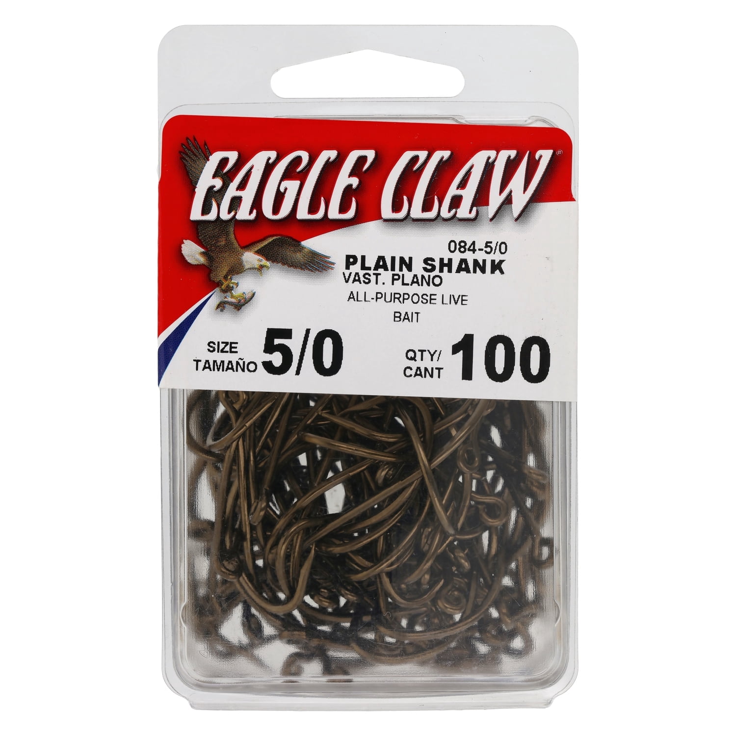 Eagle Claw Straight Eye Plain Shank Offset Hook, 100pk, Bronze, Size 5/0