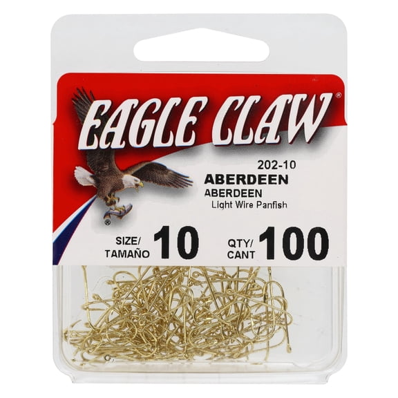 Eagle Claw Aberdeen Light Wire Non-Offset Hook, 100pk, Gold, Size 10