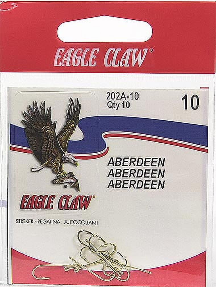 Eagle Claw Aberdeen Light Wire Non-Offset Hook, Gold, Size 10, 10 Pack 