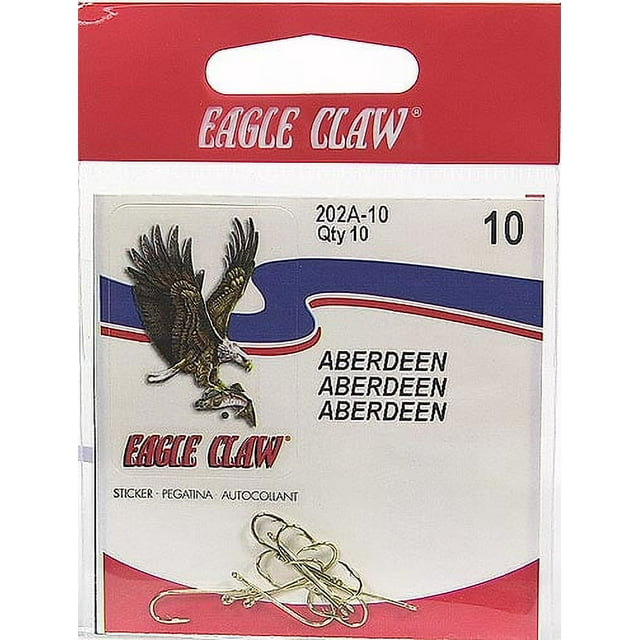 Eagle Claw Aberdeen Light Wire Non-Offset Hook, Gold, Size 10, 10 Pack ...
