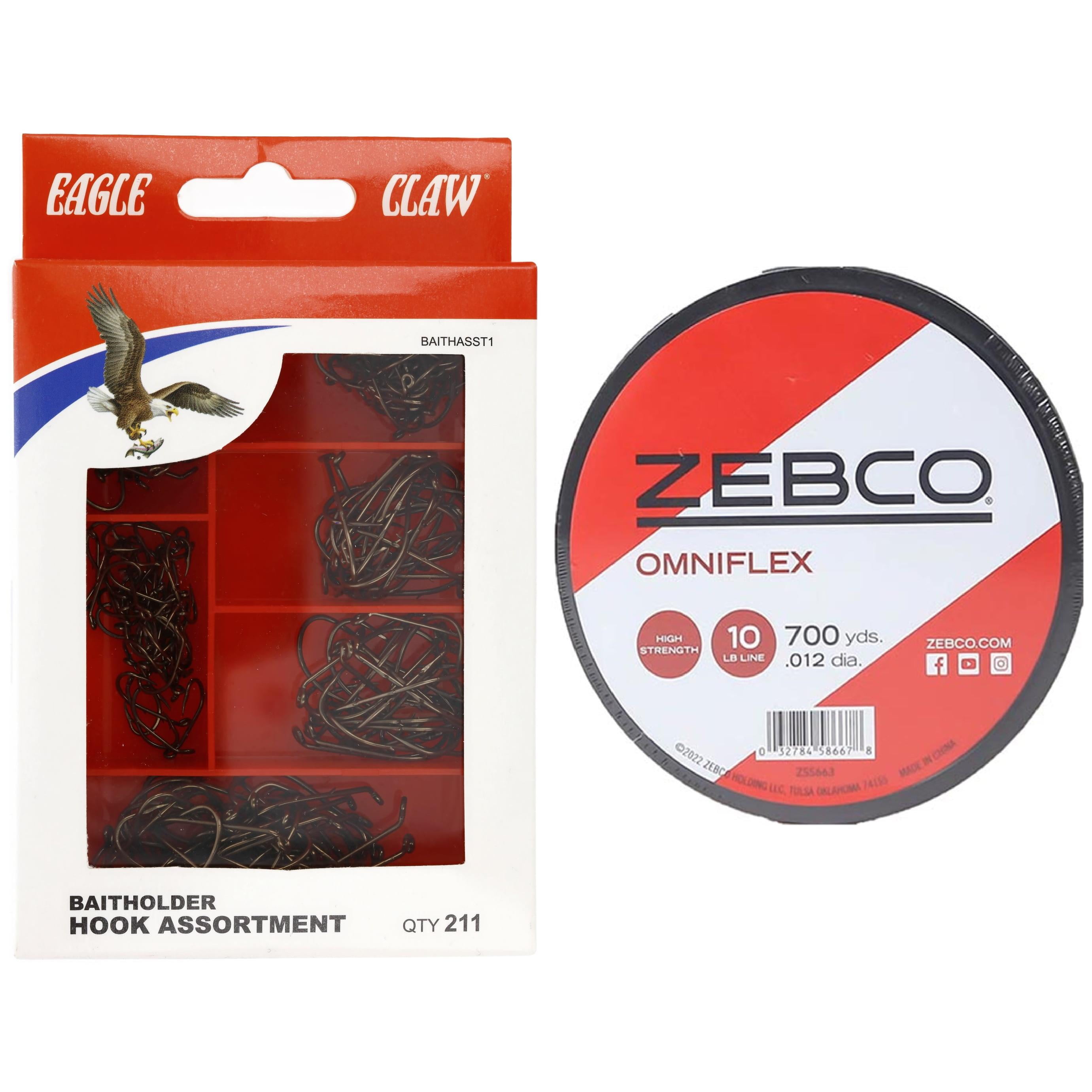 Eagle Claw Baitholder Fishing Hook Assortment + Zebco Omniflex ...