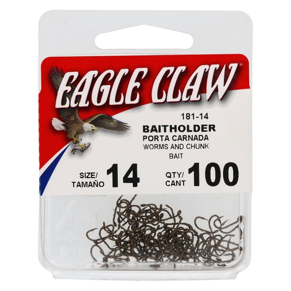 Eagle Claw Down Eye Offset Baitholder Bronze Hook, 100pk, Bronze, Size 14