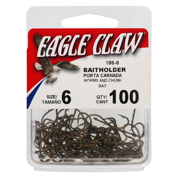 Eagle Claw Straight Eye Offset Baitholder Hook, 100pk, Bronze, Size 6