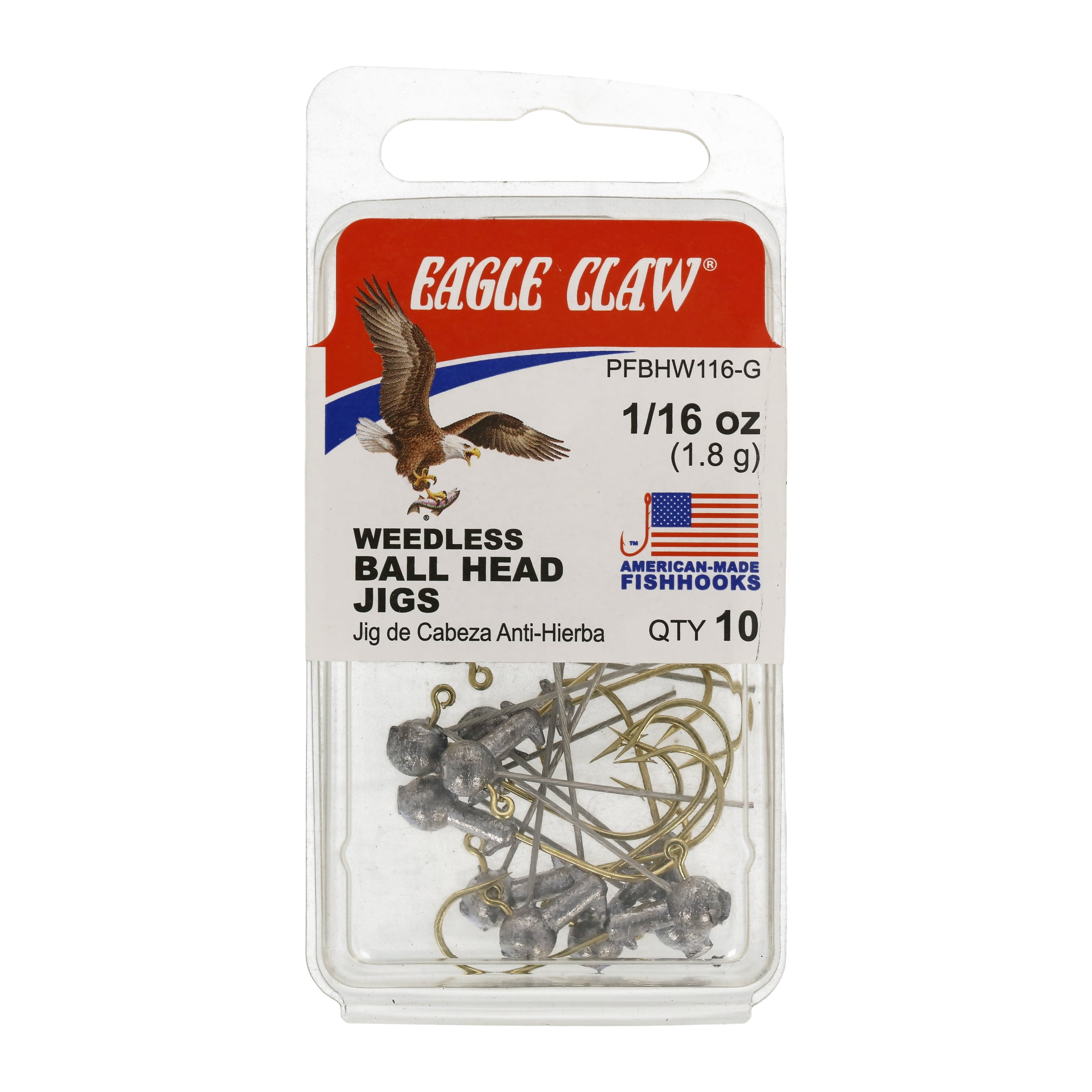 Eagle Claw Ball Head Fishing Jig, Gold Hook, 1/16 oz., 10 Count
